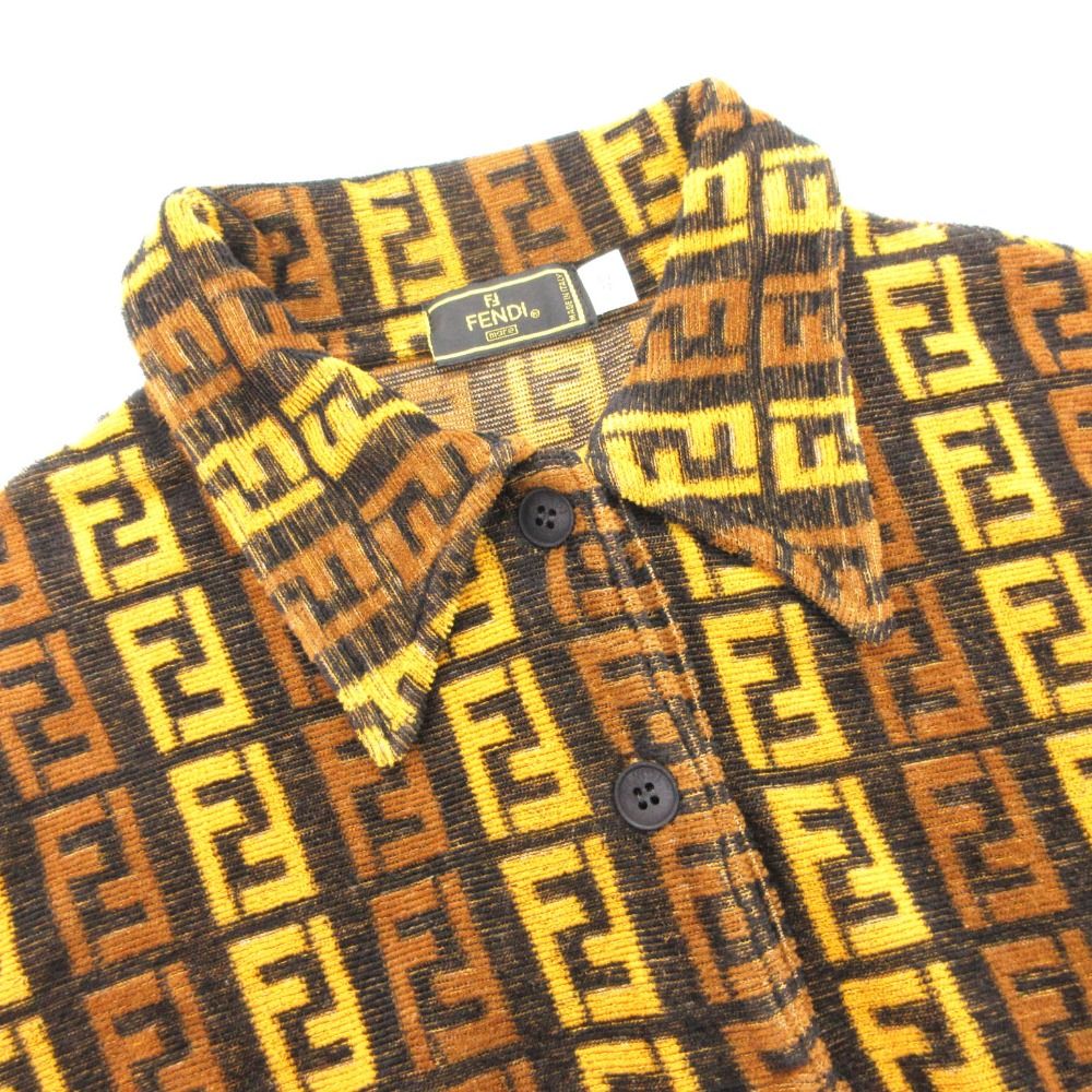 Fendi Polo Shirt Short Sleeve Zucca Pattern FF Pile Fabric Vintage Top Brown — view 8