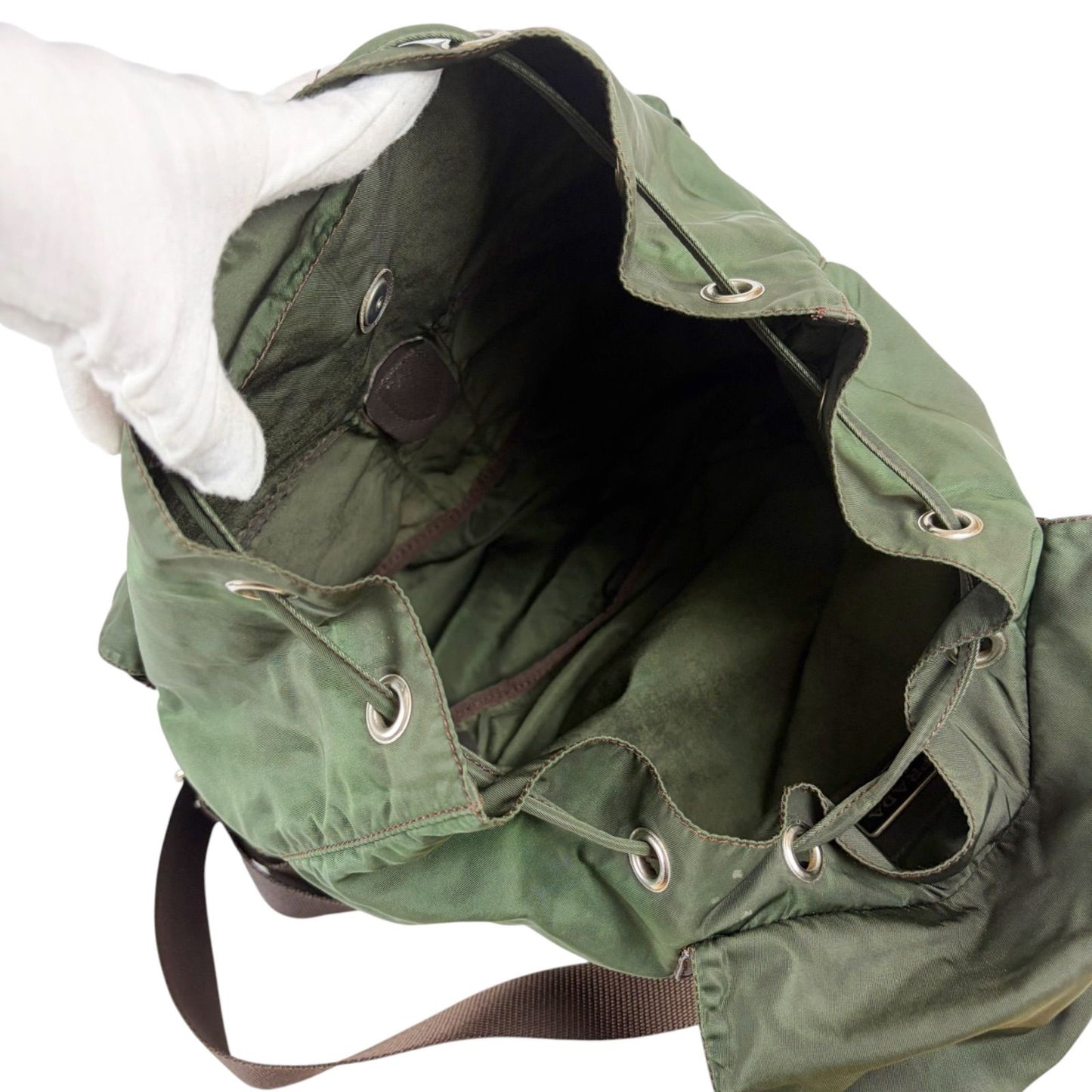 Prada Triangle Logo Backpack Tessuto Nylon Khaki Green — view 8