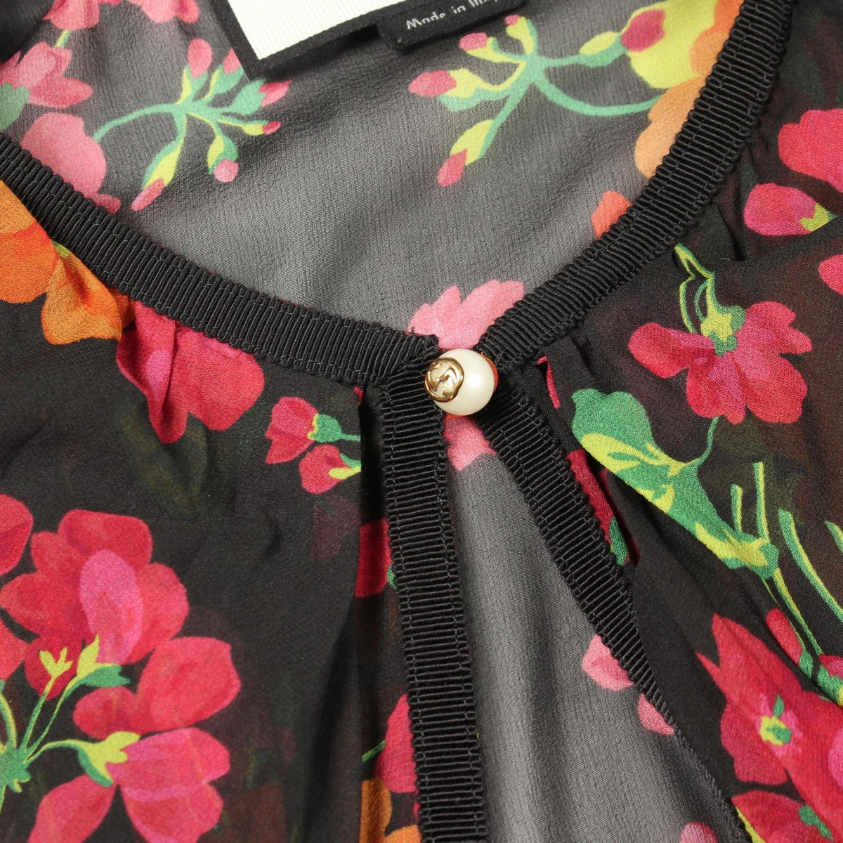 Gucci Blouse Interlocking G Flower Black Silk Multicolor — view 6