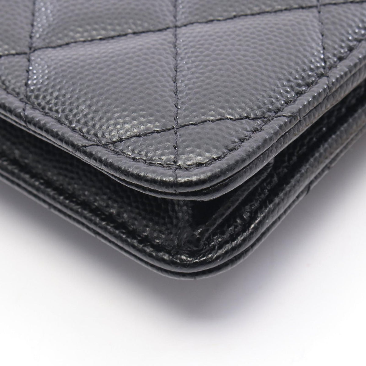 Chanel Clutch Quilted Wallet Black Caviar Leather Chain — view 7