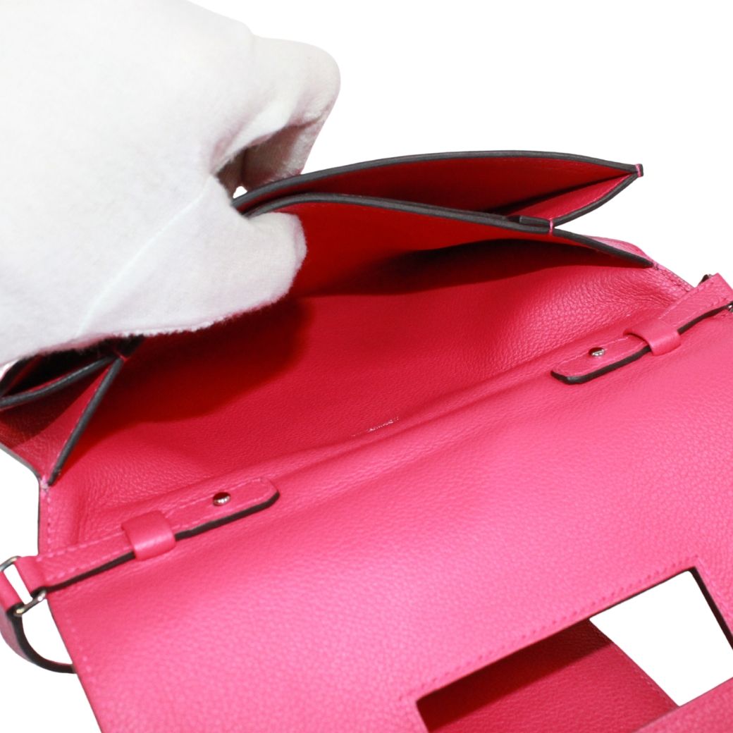 Hermes Passan Shoulder Bag Leather Pink Brown Blue Clutch Silver — view 8