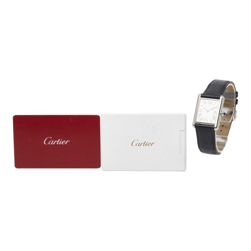 Cartier Tank Must LM Watch Silver Black Stainless Steel Leather — view 8