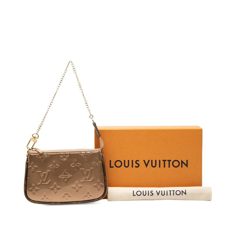 Louis Vuitton Monogram Vernis Mini Pochette Chain Clutch Pouch Rose Gold Patent — view 6