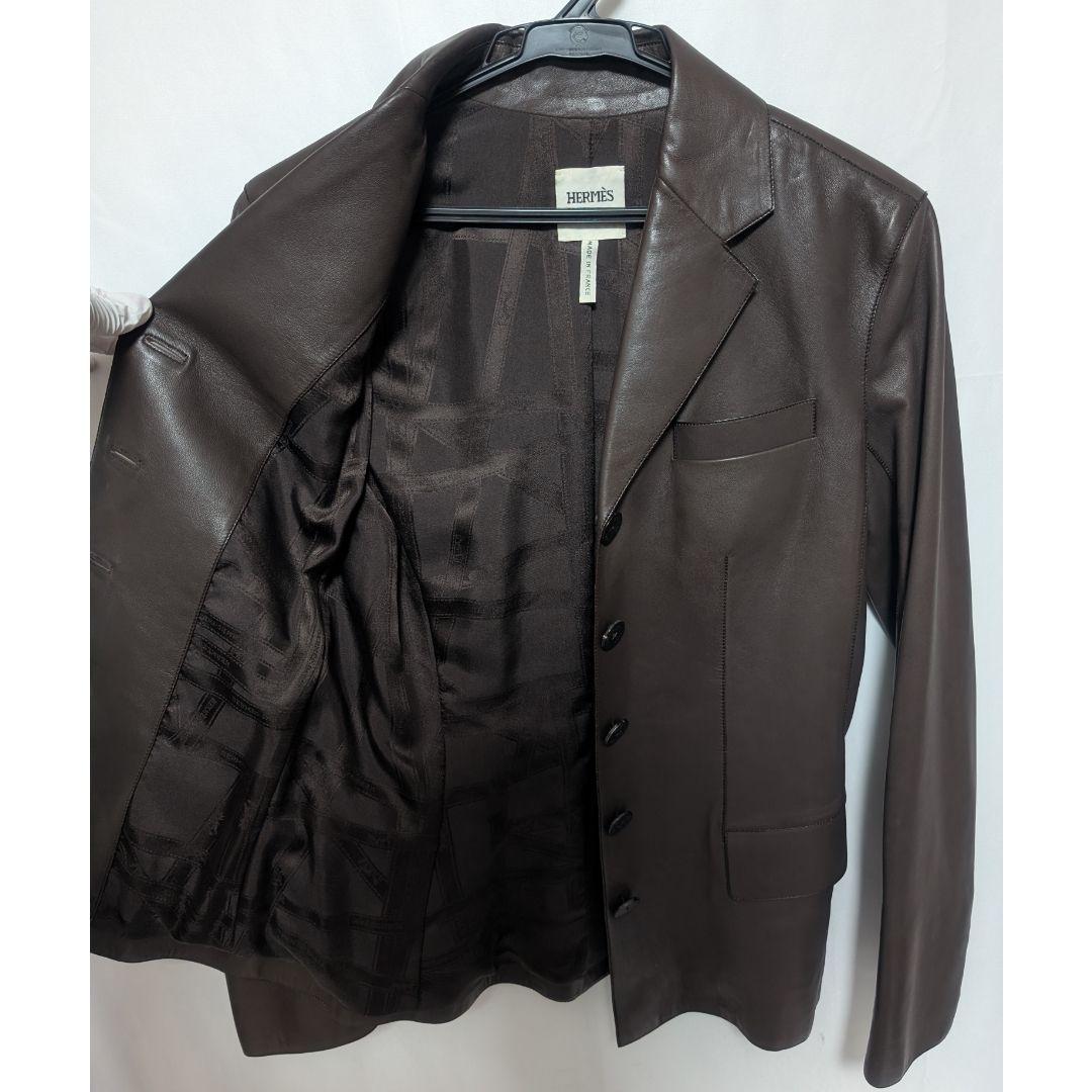Hermes Leather Jacket Lambskin Brown Logo Button — view 8