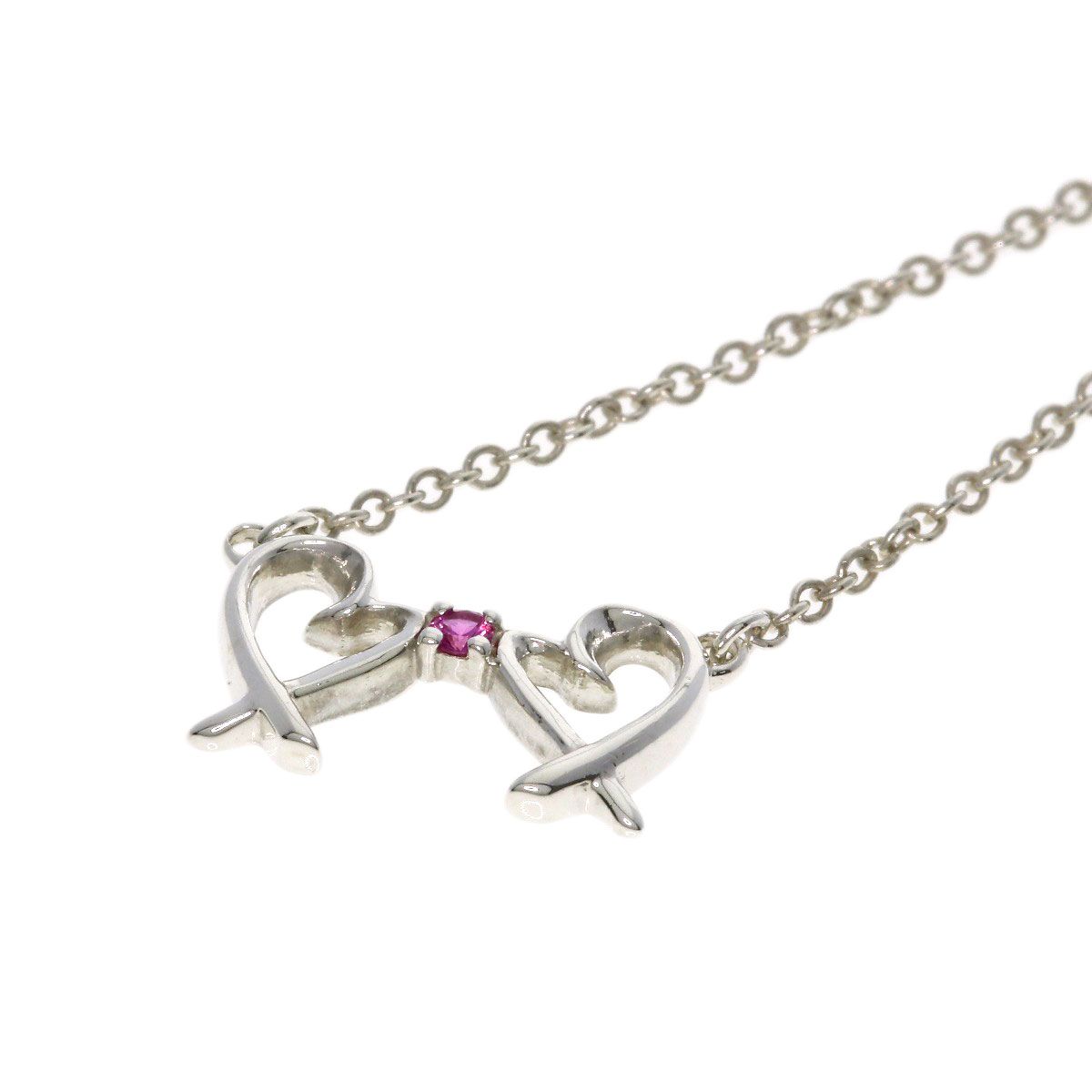 Tiffany & Co Double Loving Heart Pink Sapphire Necklace — view 5