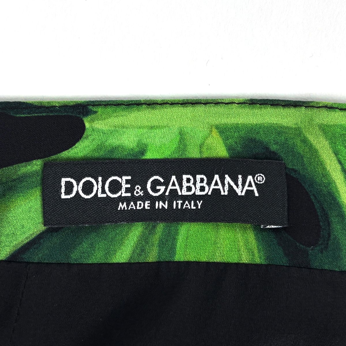 Dolce & Gabbana Leaf Pattern Skirt Long Tight Slit Silk Polyurethane Black Green — view 8