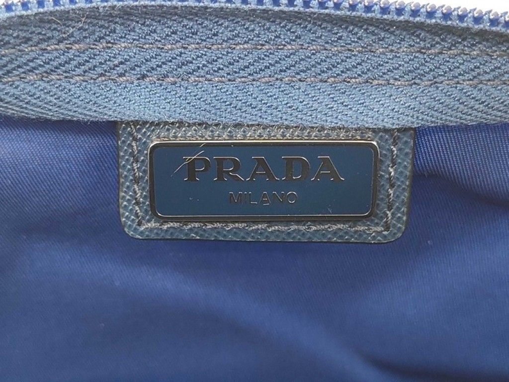 Prada Pouch Triangle Logo Blue Nylon White Tag Silver — view 7