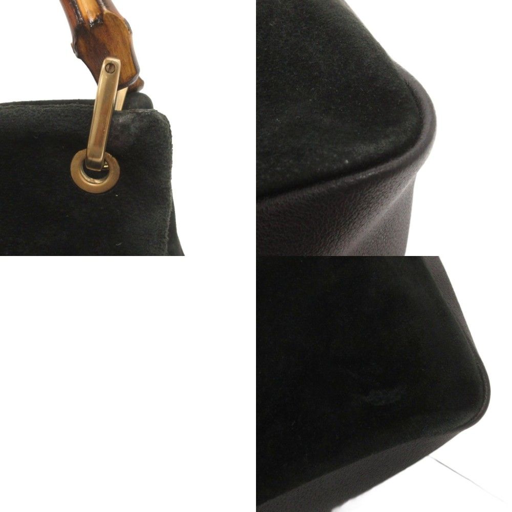 Gucci Vintage Bamboo Handle Handbag Suede 000 Black — view 8