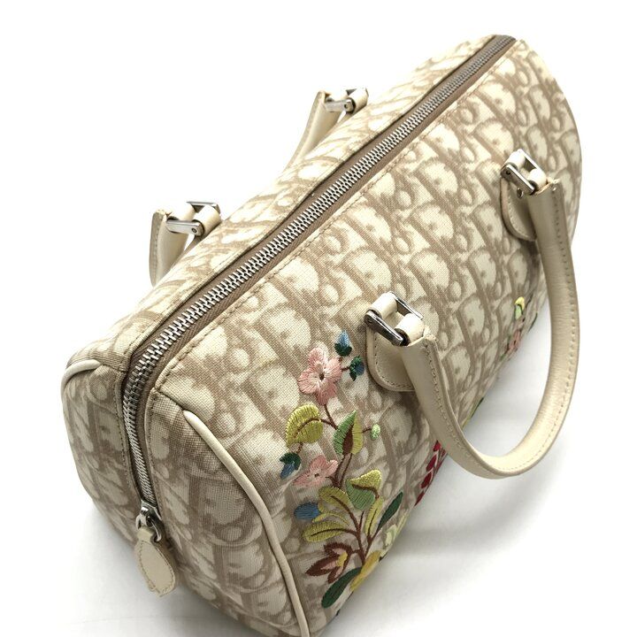 Dior Trotter Leather Flower Embroidery Mini Hand Bag Beige — view 8