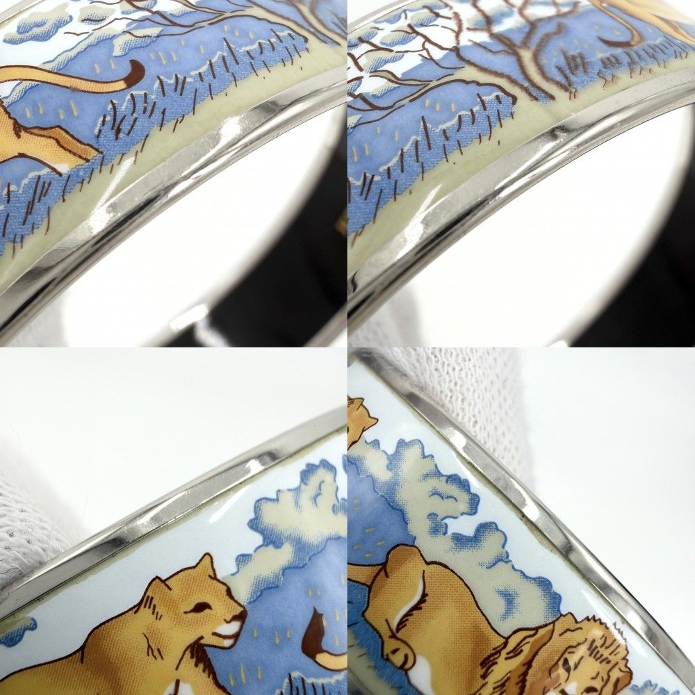 Hermes Bangle Enamel GM Bracelet Lion Cloisonne Blue Black Silver — view 6
