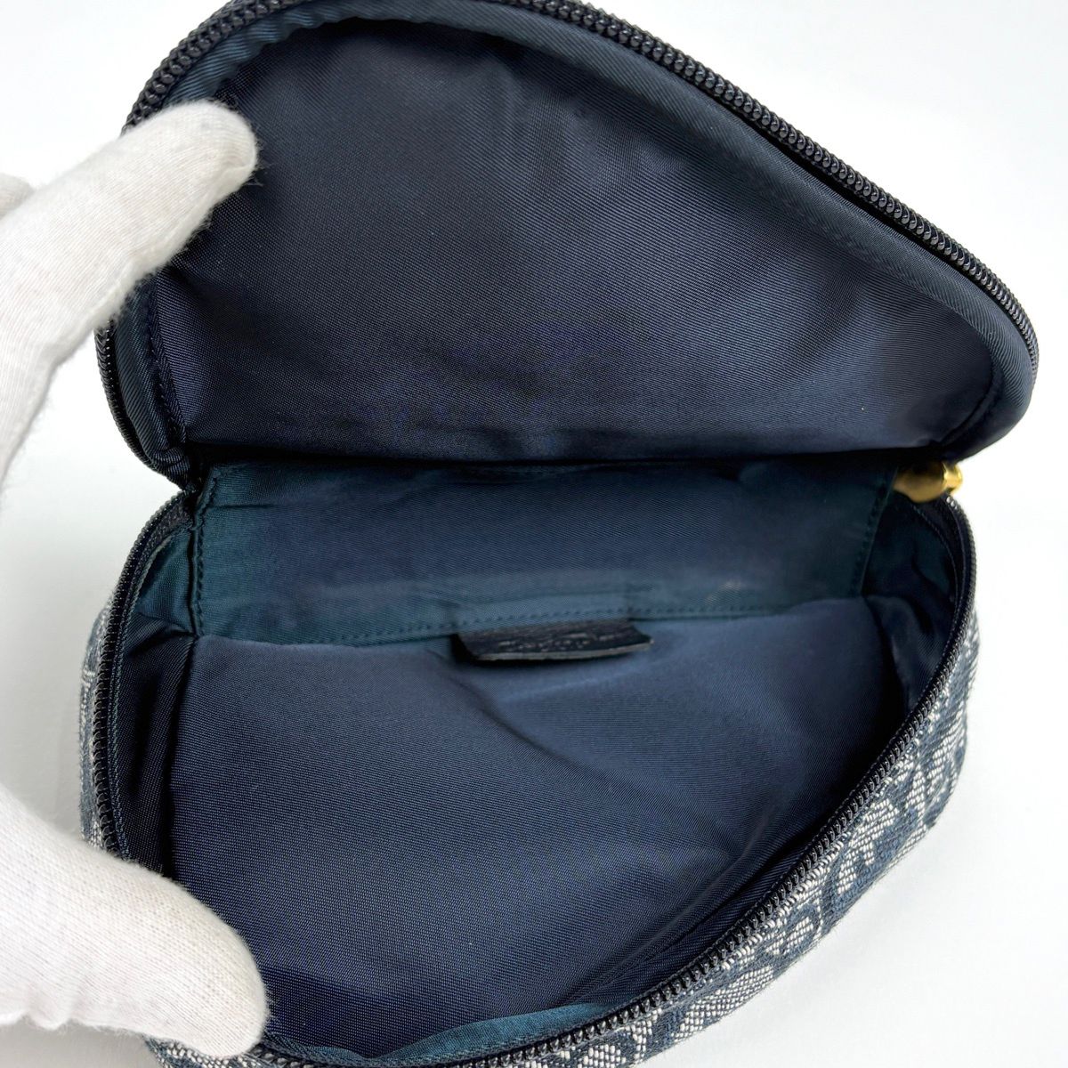 Dior Trotter Pattern Saddle Pouch Canvas Navy — view 8