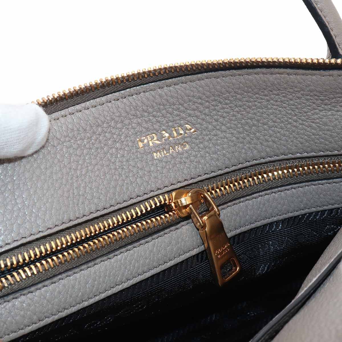 Prada 2-Way Leather Gray Gold Shoulder Bag — view 8