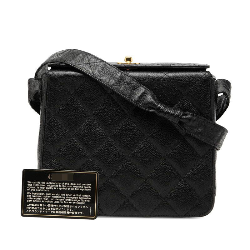 Chanel Quilted CC Logo Crossbody Shoulder Bag Black Caviar Leather — view 7