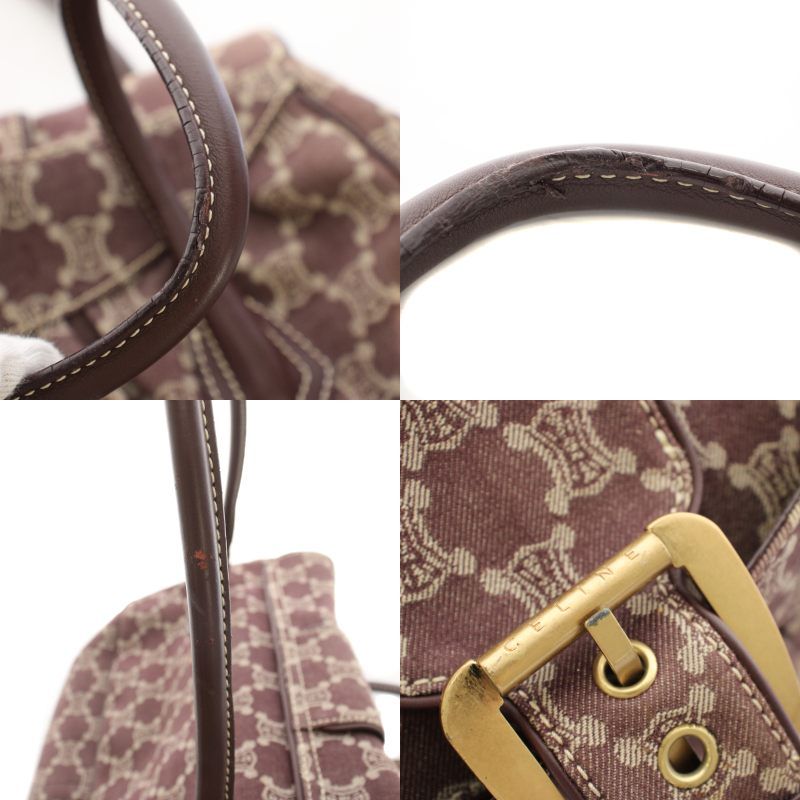 Celine Paris Macadam Tote Bag Canvas Leather Red Brown — view 8