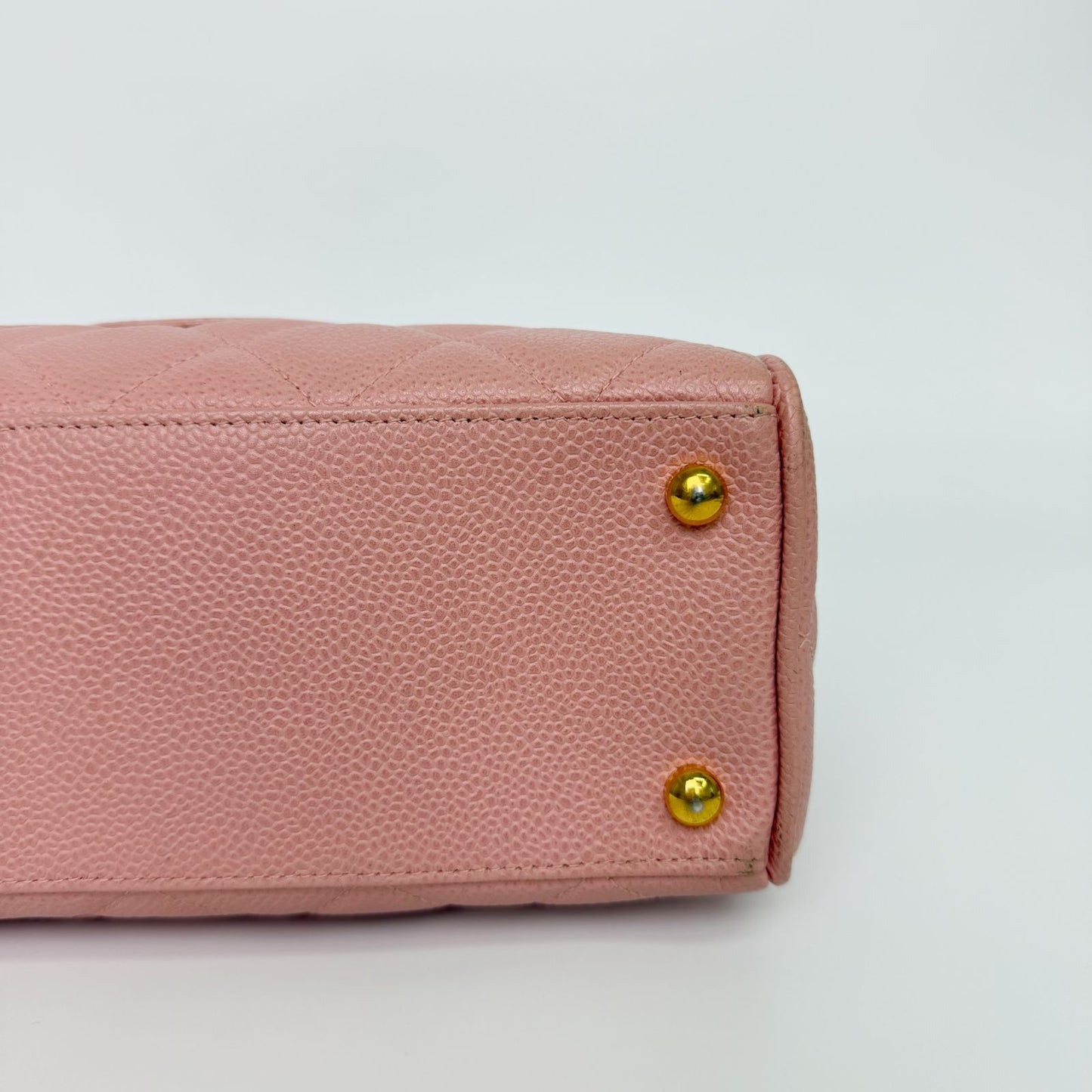 Chanel CC Logo Quilted Mini Boston Bag Caviar Leather Pink Gold Vintage — view 8