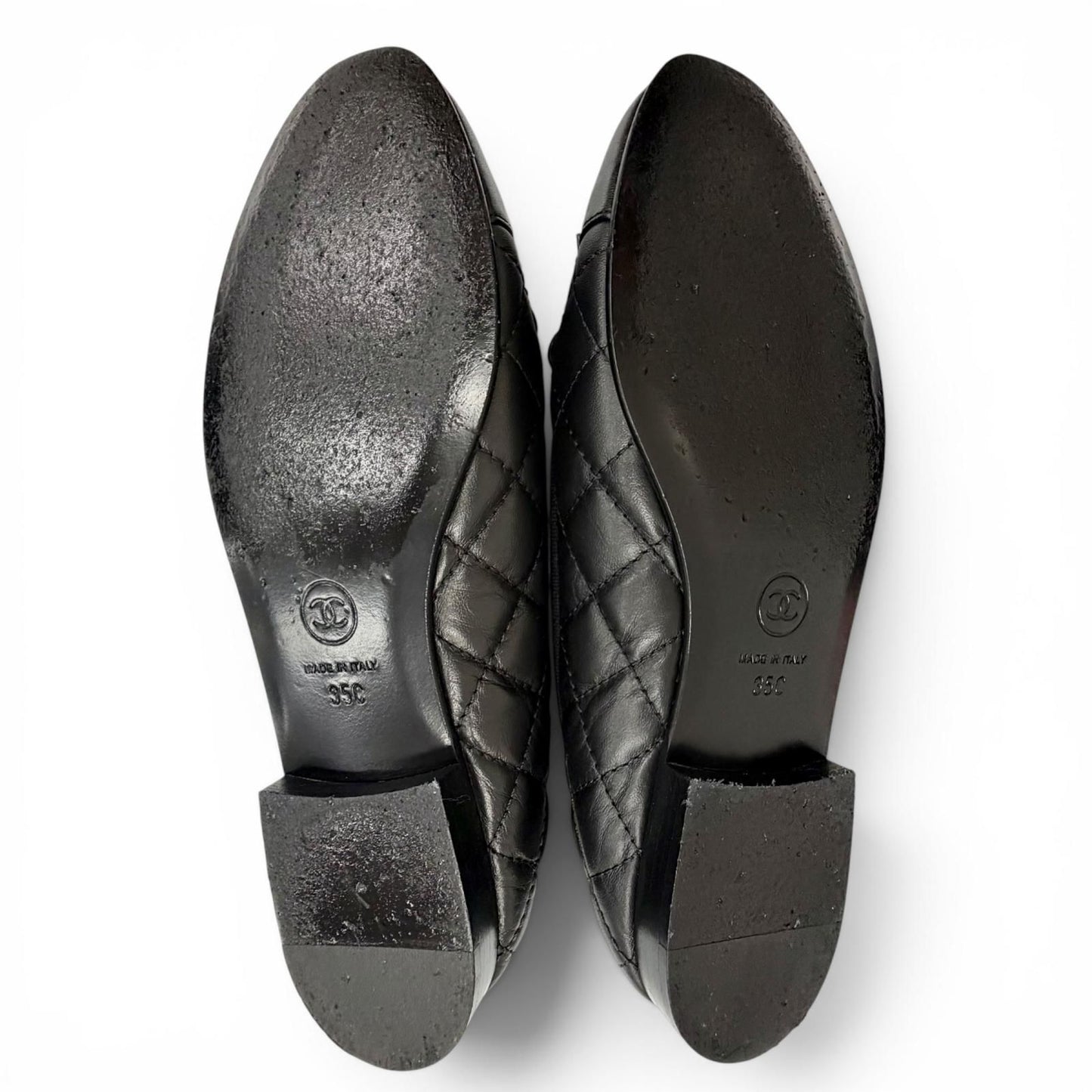 Chanel CC Logo Ribbon Quilted Leather Flat Pumps Black Italian 35 — view 8