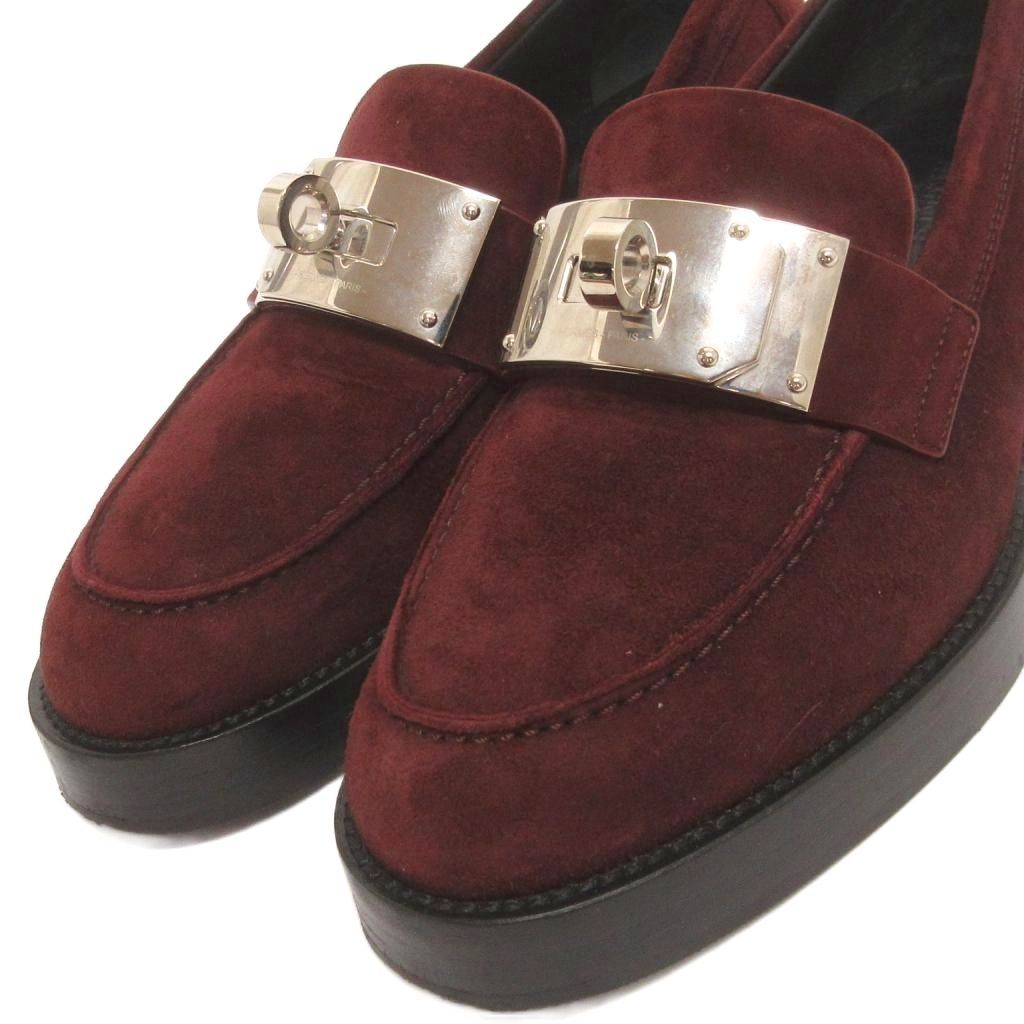 Hermes Hot Oversize Kelly Buckle Loafers Slip on Suede Red 36 — view 8