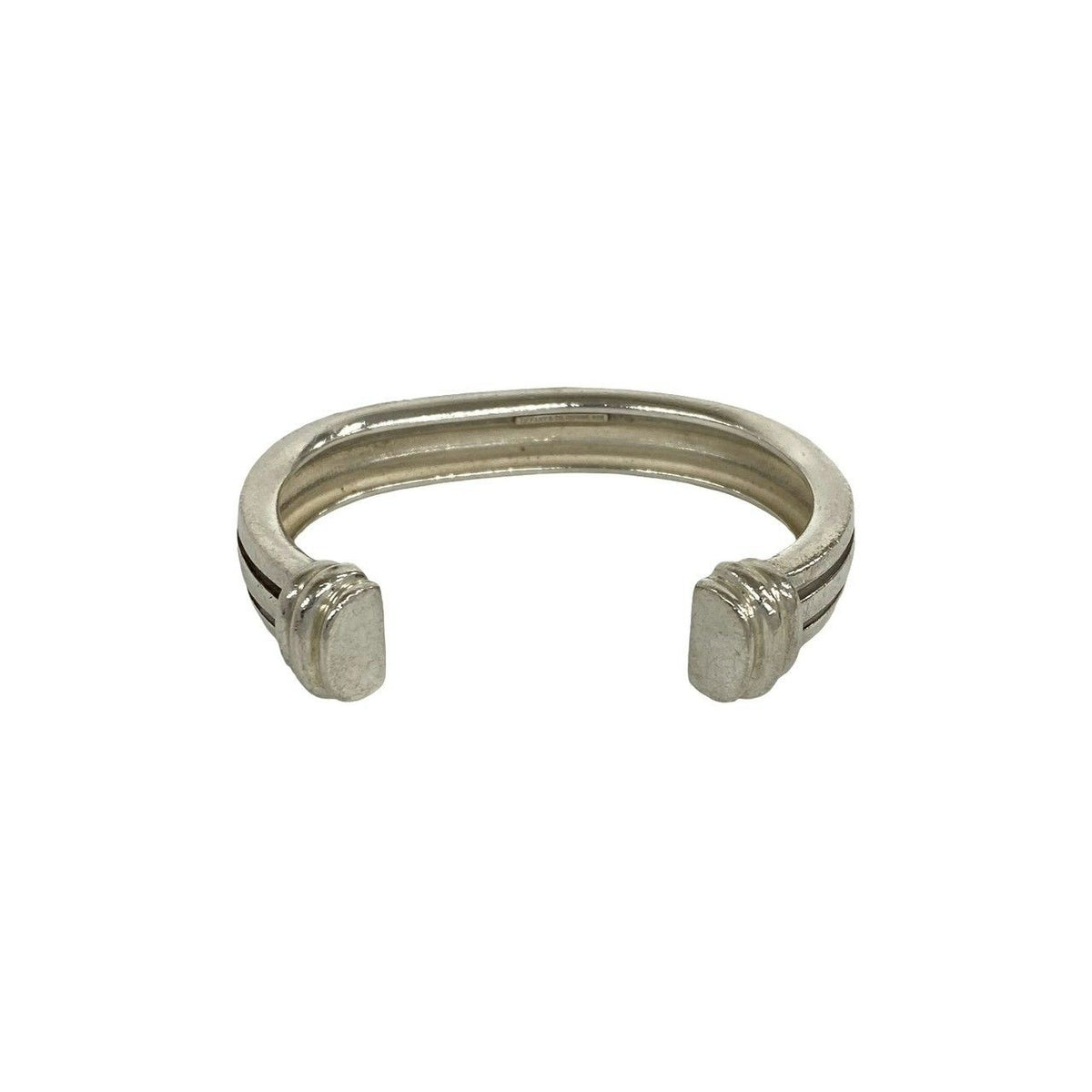 Tiffany & Co Vintage Grooved Bangle Double Line 925 Sterling Silver Calfskin — view 6