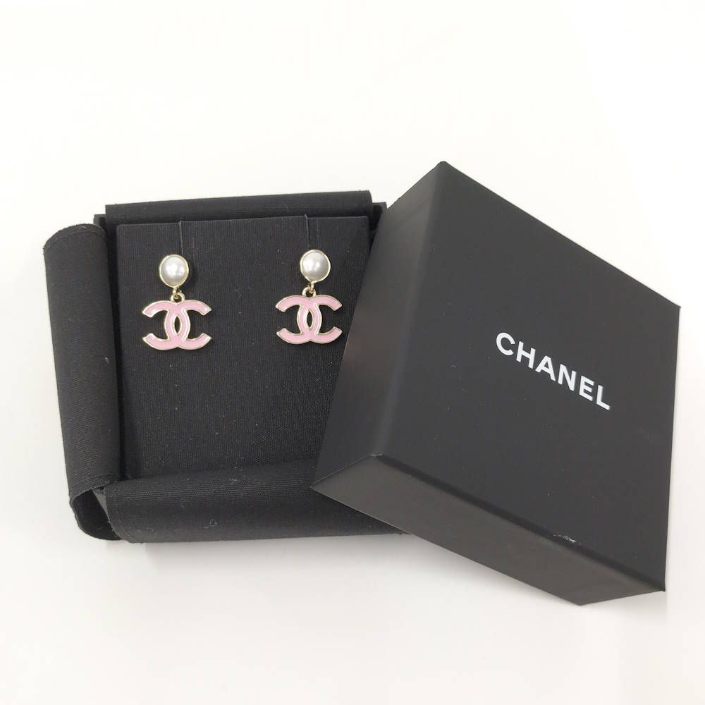 Chanel Swing Earrings CC Mark Faux Pearl Plated Gold Pink — view 8
