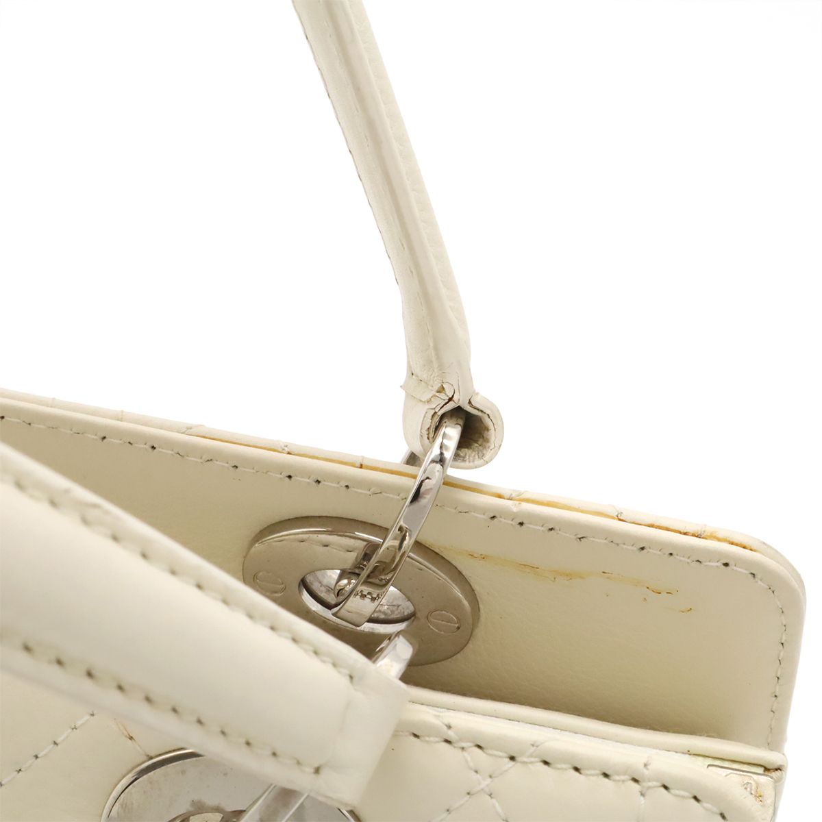 Dior Cannage Handbag Shoulder Long Leather Ivory White Silver — view 8