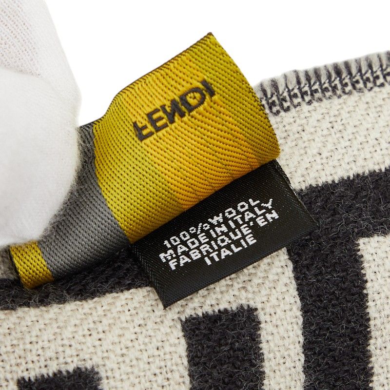 Fendi Zucca Scarf Large Black Ivory Wool — view 7