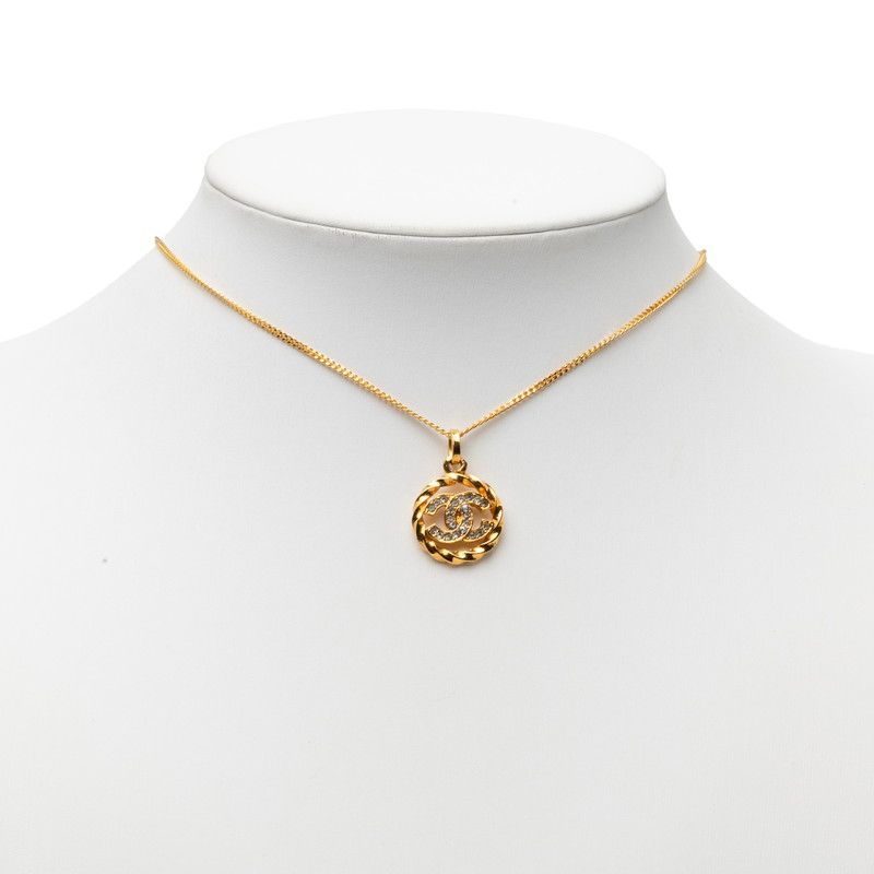 Chanel Vintage CC Logo Necklace Gold Plated Rhinestone — view 6