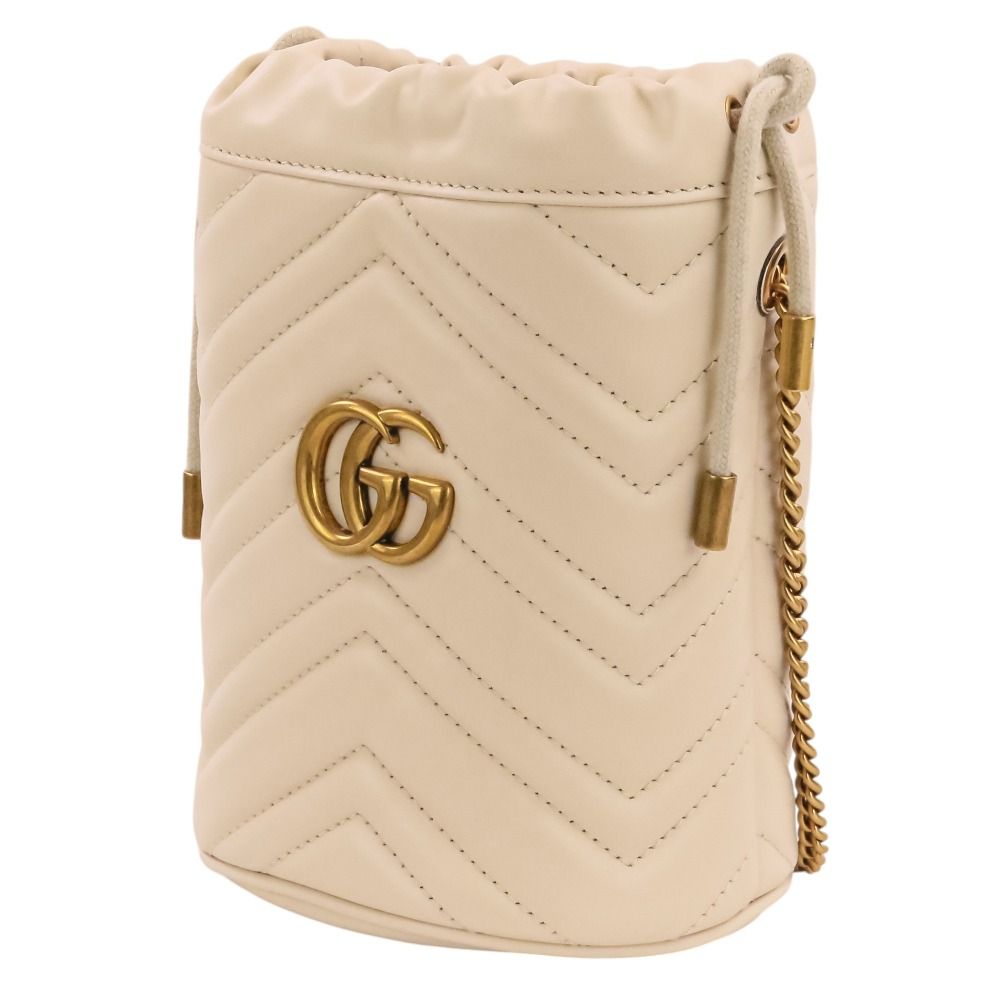 Gucci GG Marmont Leather Mini Bucket Chain Shoulder Bag Ivory — view 8