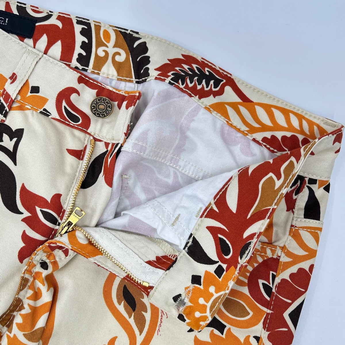 Gucci Beige Leather Patch Paisley Art Flower Pants 36 — view 8