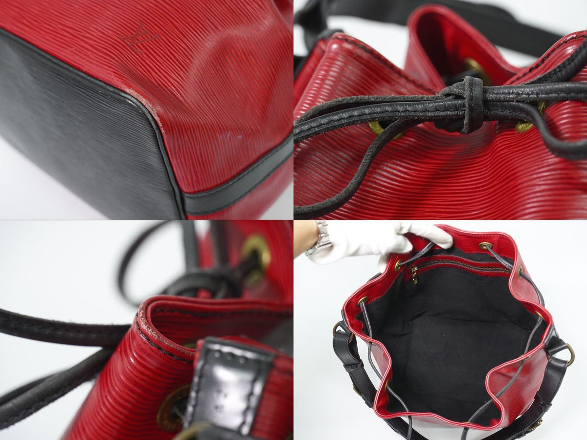 Louis Vuitton LV Petit Noe Epi Leather Shoulder Bag Castilian Red Noir Black — view 8