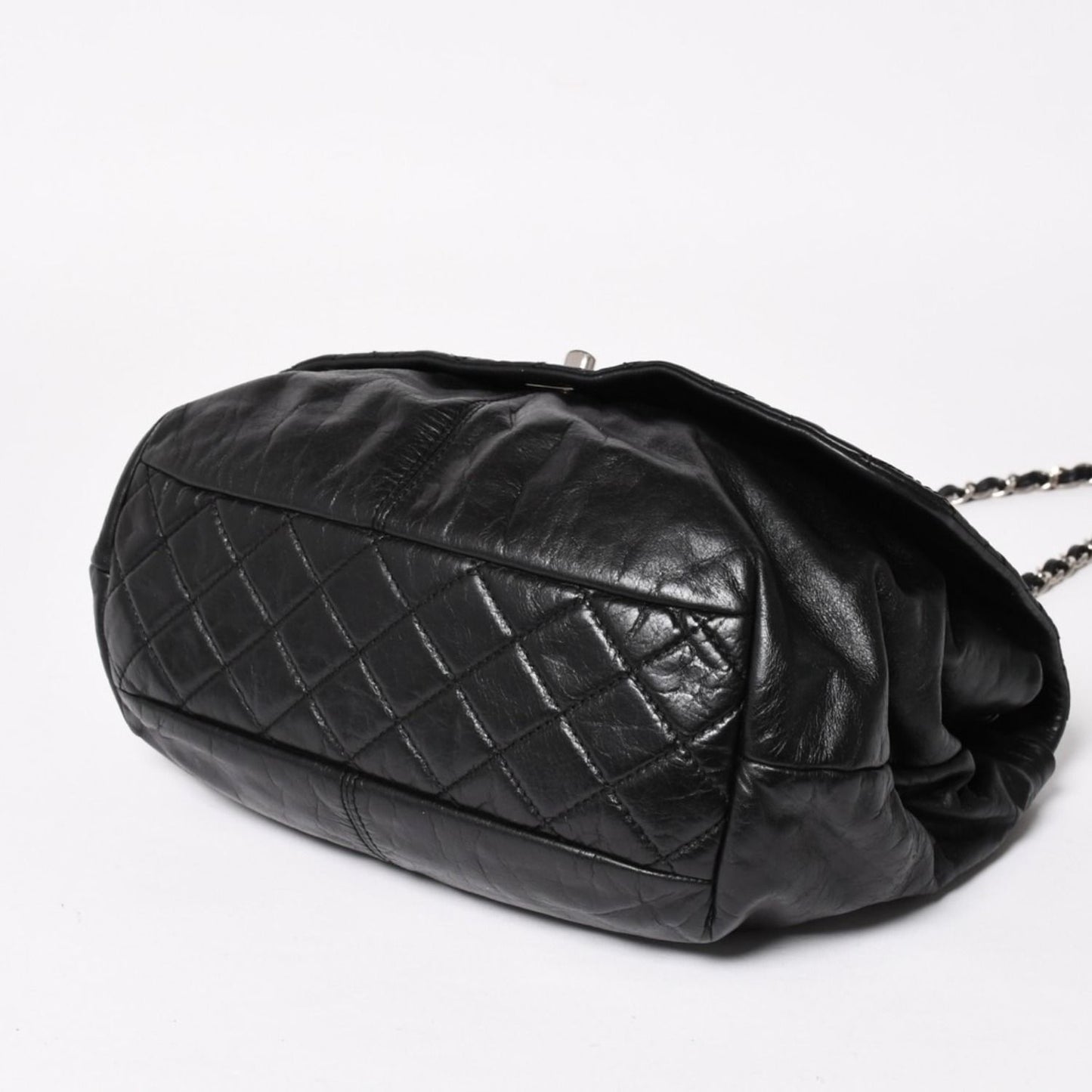 Chanel S Flap Chain Shoulder Bag CC Logo Calfskin Black Silver — view 8