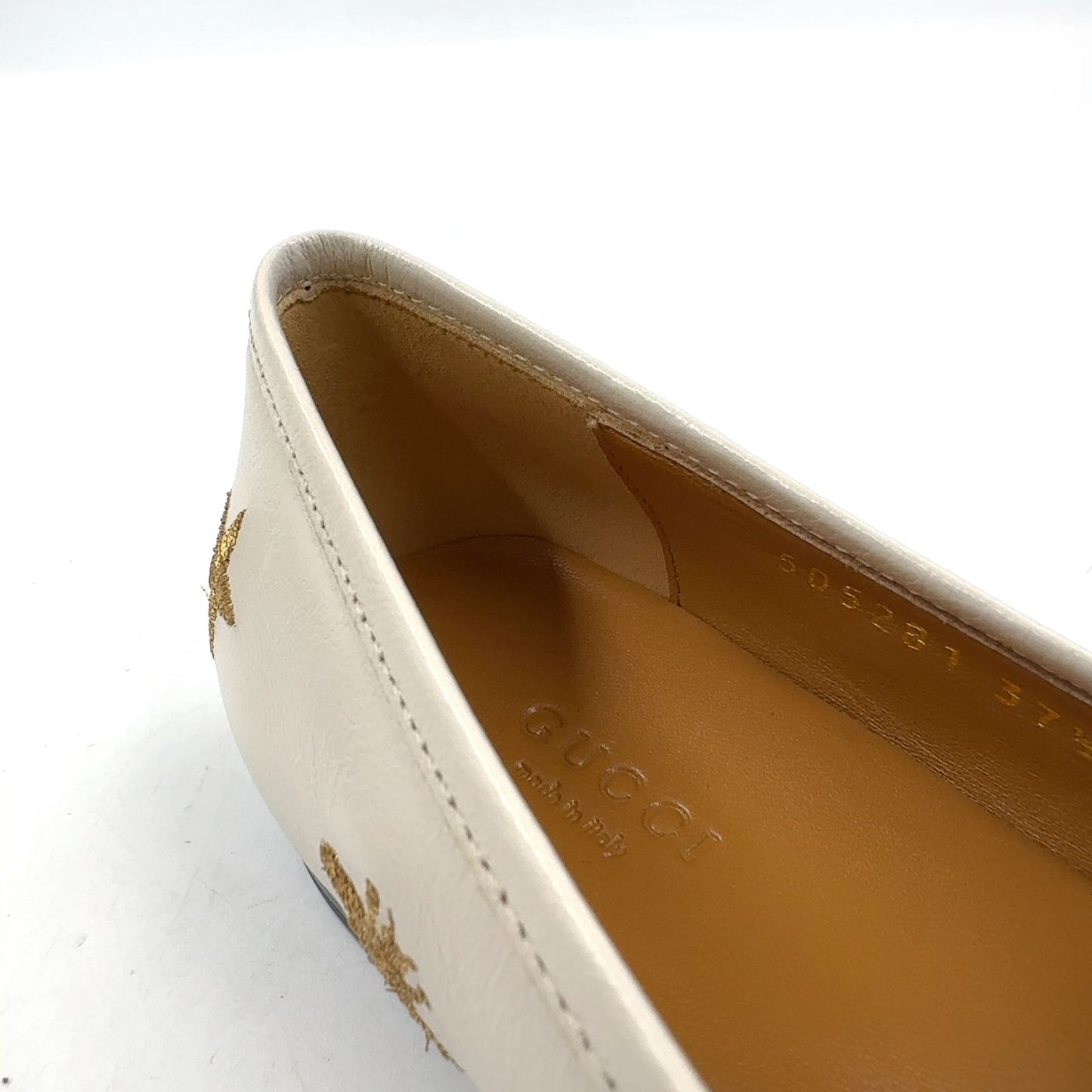 Gucci Jordan Horsebit Leather Gold White Loafers — view 8