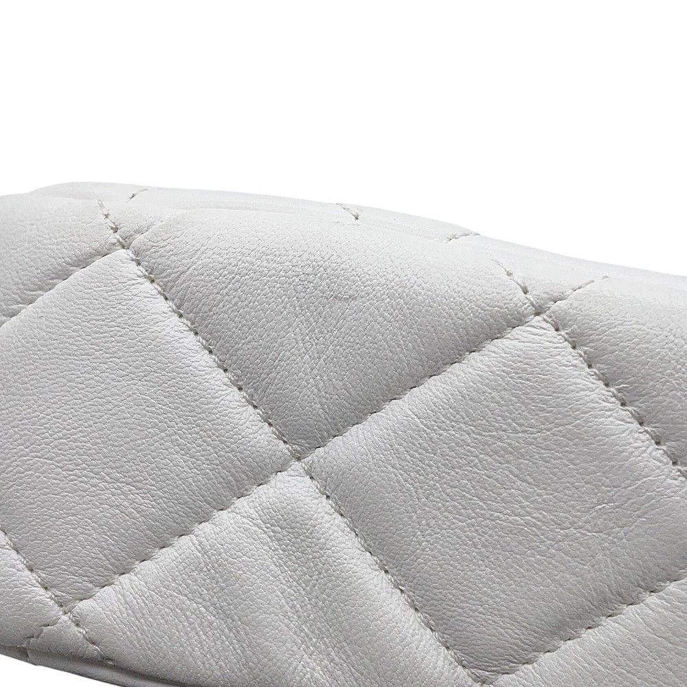 Chanel Chain Shoulder Bag Small Quilted CC Logo Lambskin White — view 8