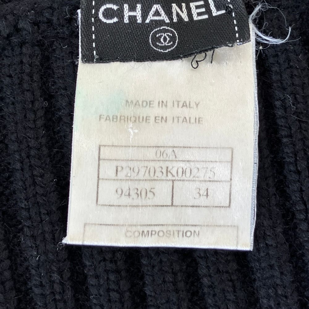 Chanel 100% Cashmere CC Logo Wide Rib Knit Zip Jacket 34 Black — view 8