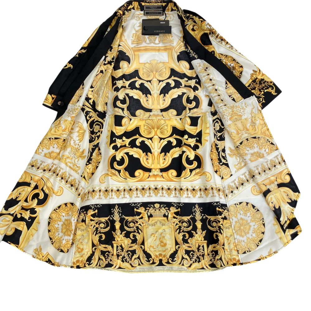 Versace Baroque Pattern Cache Coat Dress 42 Gold Color Black — view 8
