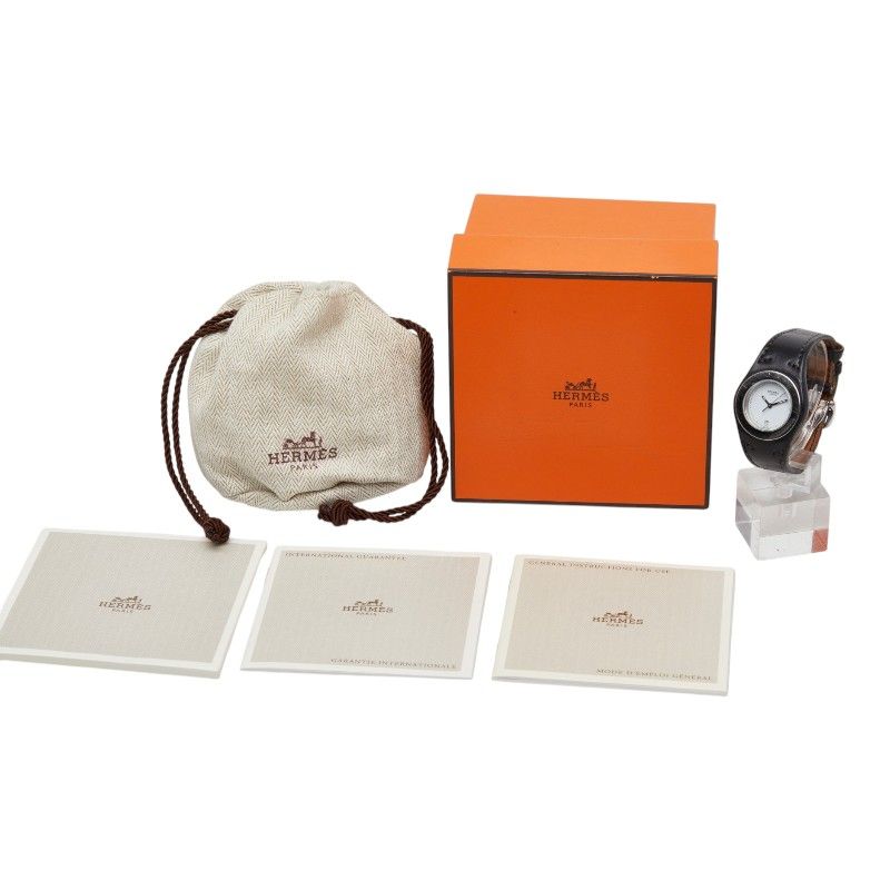 Hermes Ahne Watch White Silver Black Stainless Steel Leather — view 7