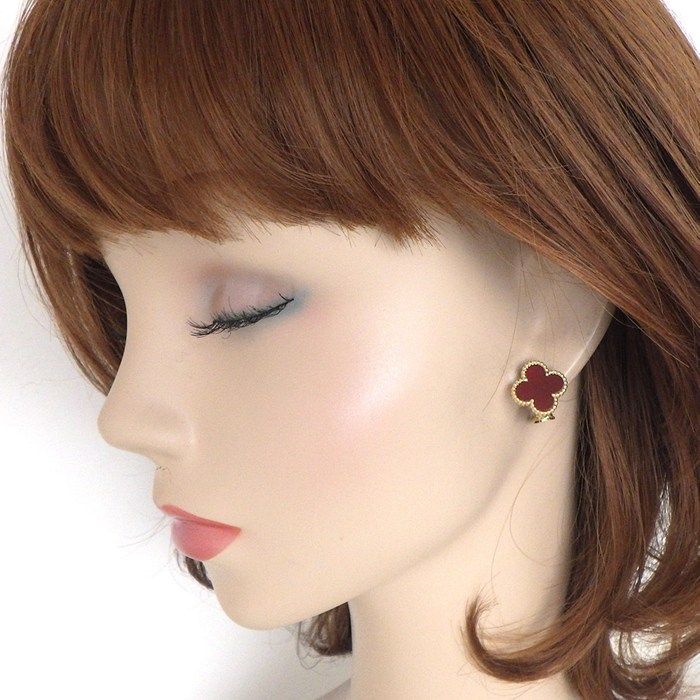 Van Cleef & Arpels Earrings Vintage Alhambra Carnelian 18K Yellow Gold — view 6