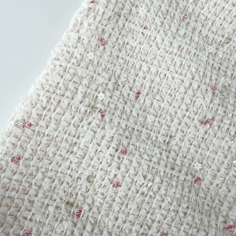 Chanel Dress Tweed Check Coco Button Sequin 38 Pink White Spring Summer Autumn — view 7