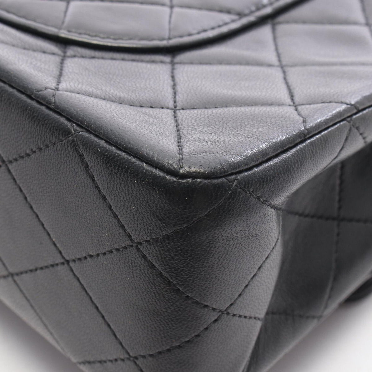 Chanel Shoulder Bag Quilted Double Flap Black Lambskin Chain — view 8
