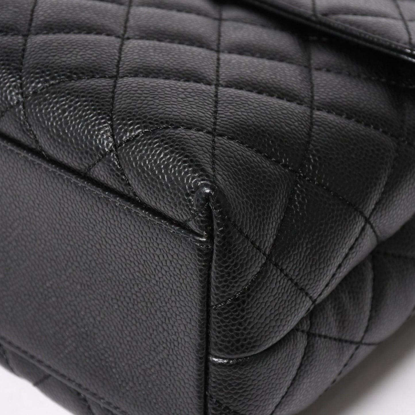 Chanel Quilted CC Logo CC Handbag Top Handle Turnlock Caviar Leather Black Gold — view 8