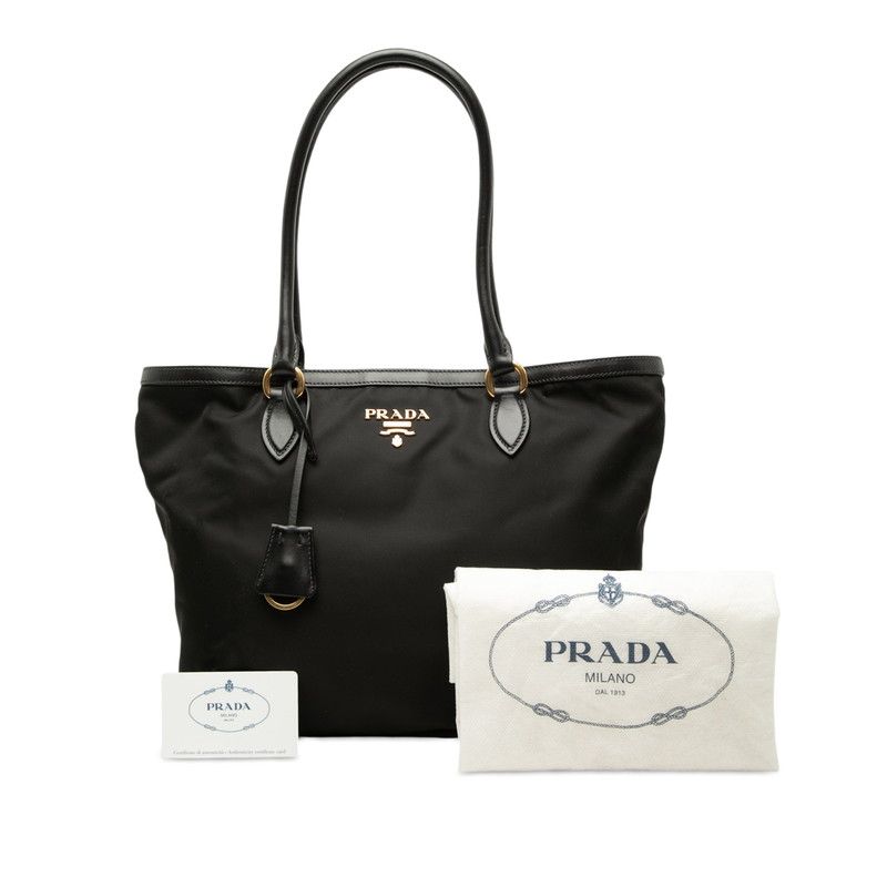 Prada Logo Tote Bag Black Nylon Leather — view 6