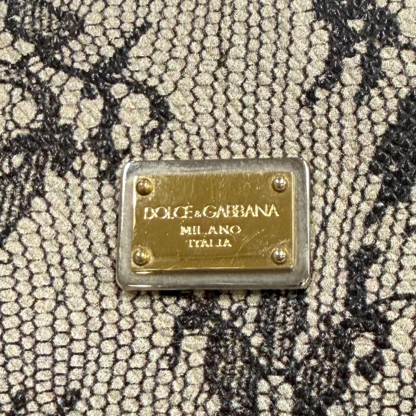 Dolce & Gabbana Lace Print Key Leather Tote Bag Beige Black — view 8