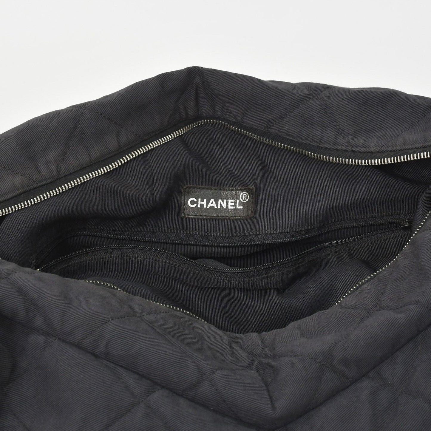 Chanel Chain Handle Handbag CC Logo Charm Quilted Black Canvas Silver — view 8
