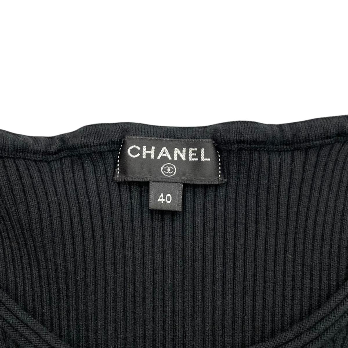 Chanel Short Sleeve Sweater CC Logo Flare Summer Knit 40 Cotton Black — view 9