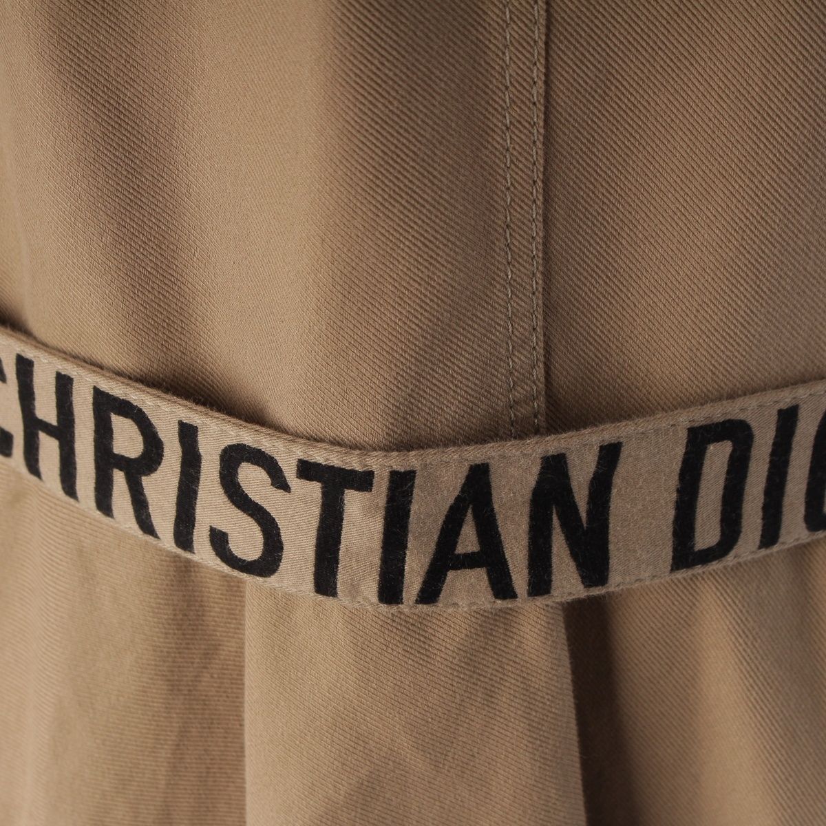 Dior Cotton Logo Belt Short Sleeve Dress Midi Beige 38