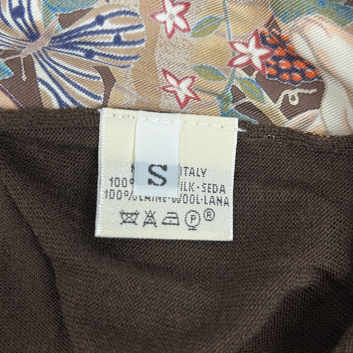 Hermes Long Sleeve Sweater S Dark Brown Multi Crew Neck Front Silk Floral — view 5