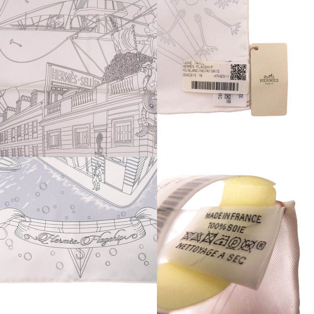 Hermes Carre 90 Flagship 16 Silk Blanc Black Scarf — view 3