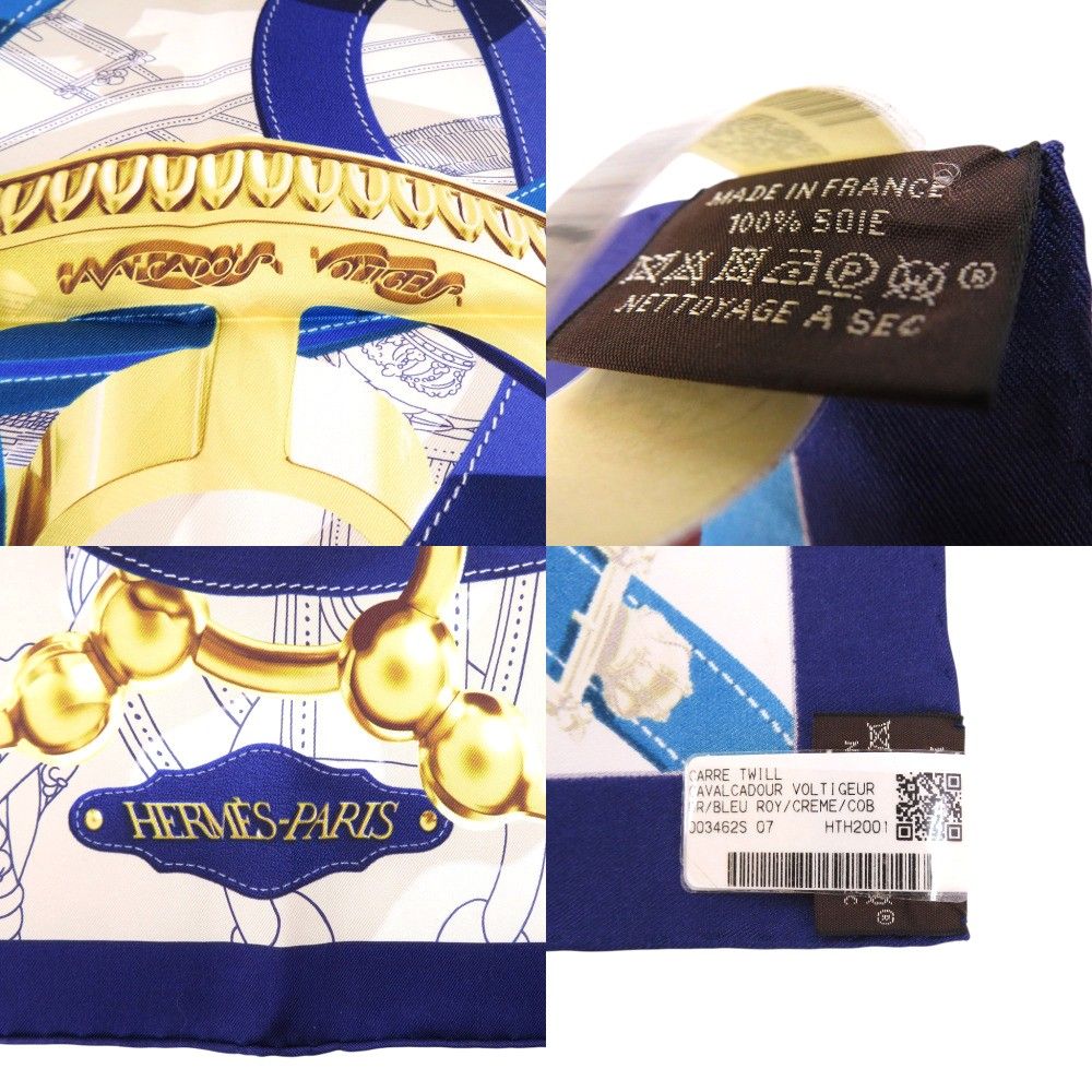 Hermes Carre 90 Cavalcodour Voltigeur do 07 Silk Royalblue Scarf Blue — view 3