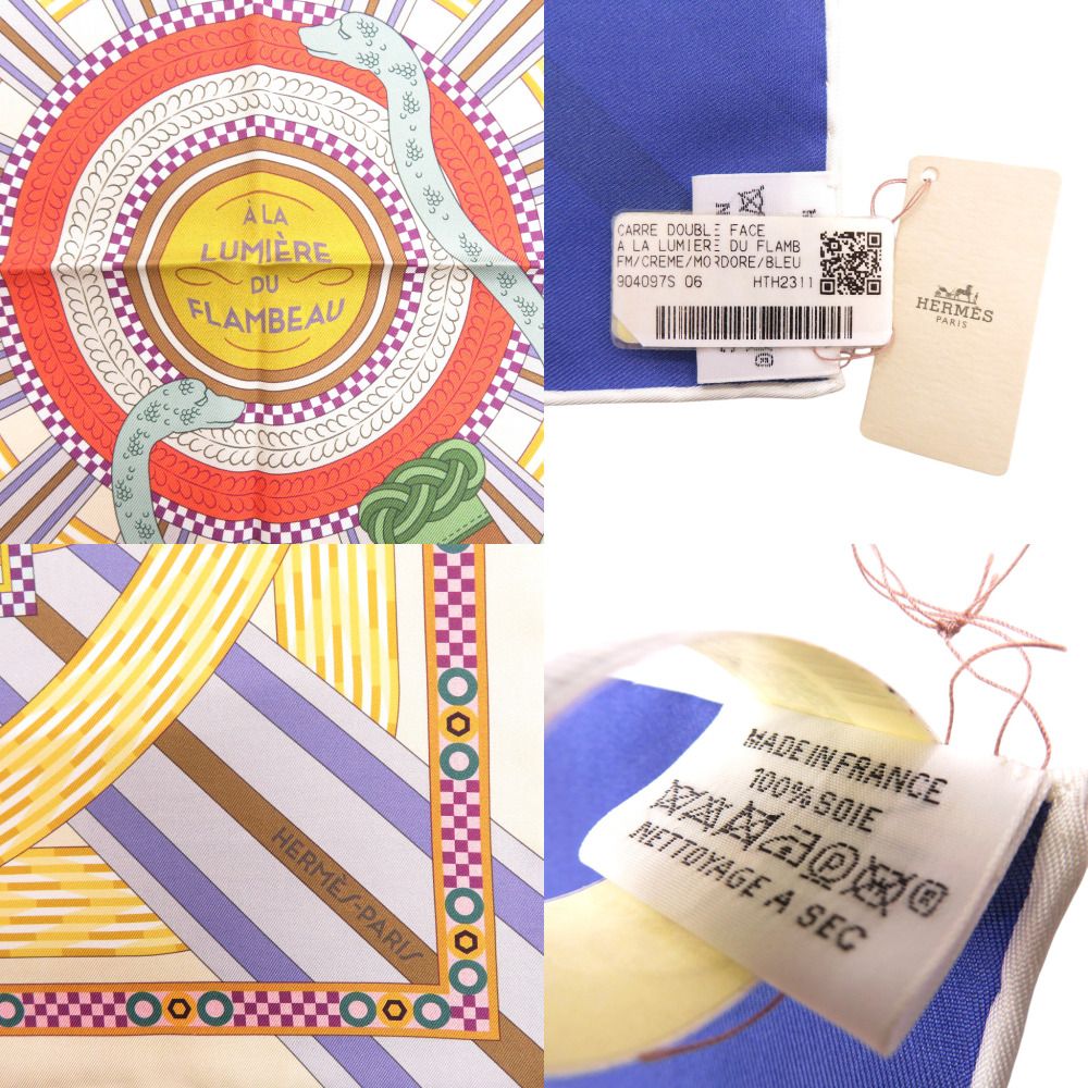 Hermes Carre 90 Double Face a la Lumiere du Flambeau Torchlight Silk Yellow — view 4