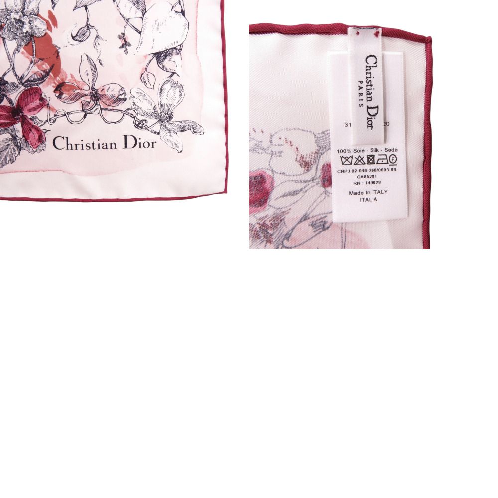 Dior Flower Print Silk White Red Scarf — view 4