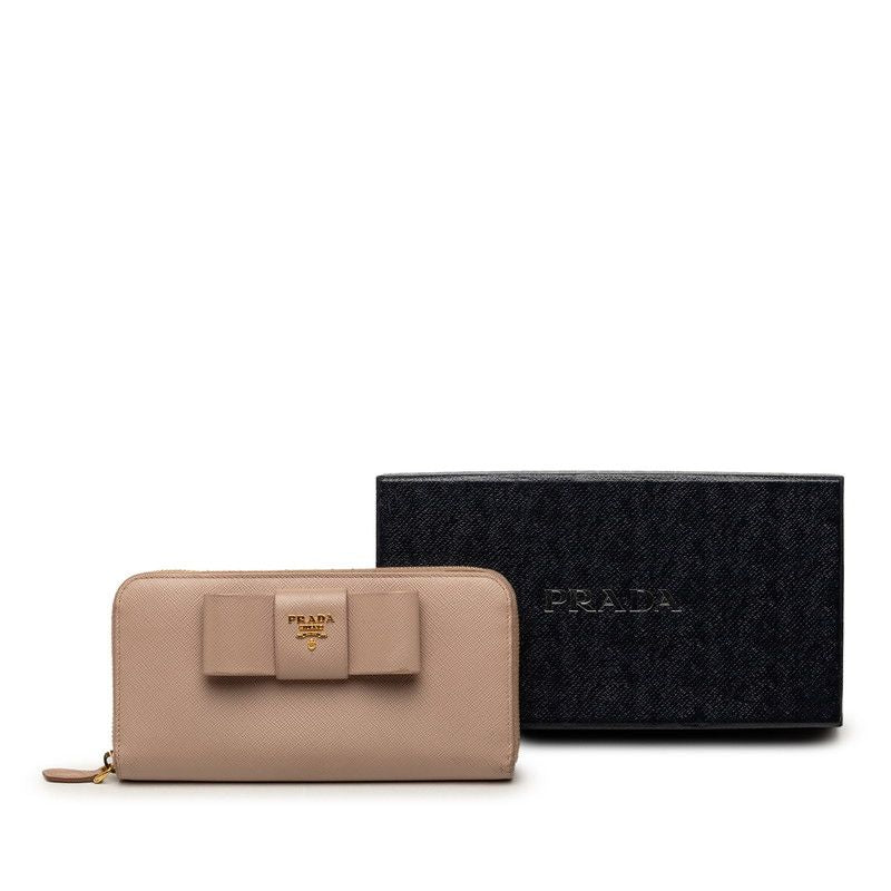 Prada Saffiano Zip Around Wallet Ribbon Beige Leather — view 6